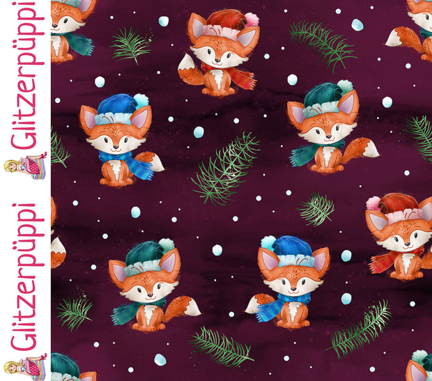 Jogging fabric Foxes Bordeaux