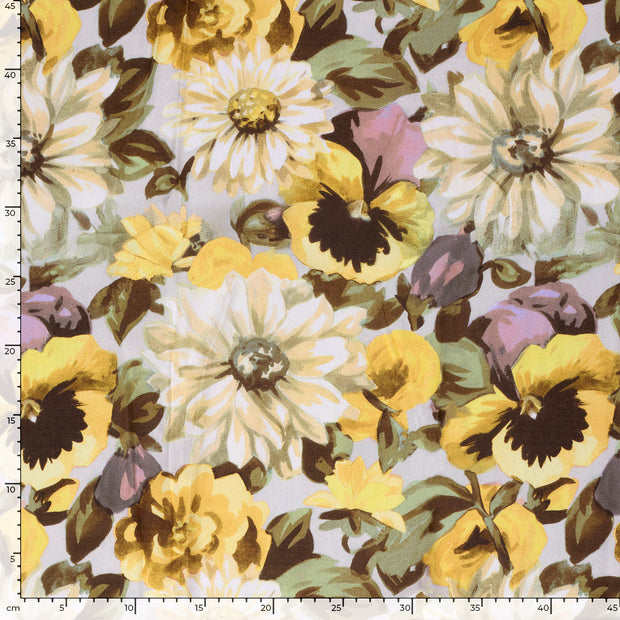 Viscose Satin fabric Flowers Light Yellow
