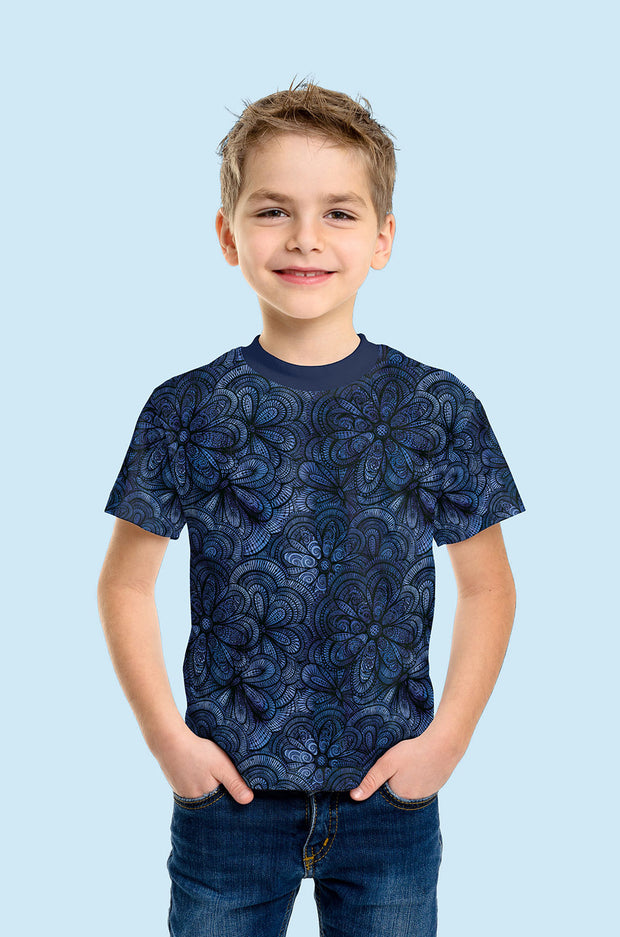 Jersey fabric Flowers Cobalt