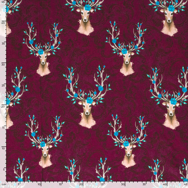 French Terry tissu cerfs Bordeaux