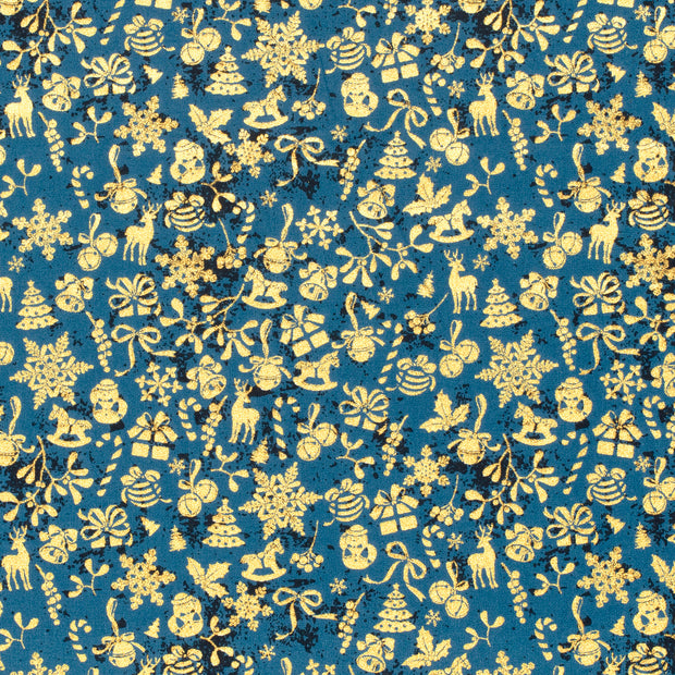 Popeline de Coton tissu ornements Bleu Marine