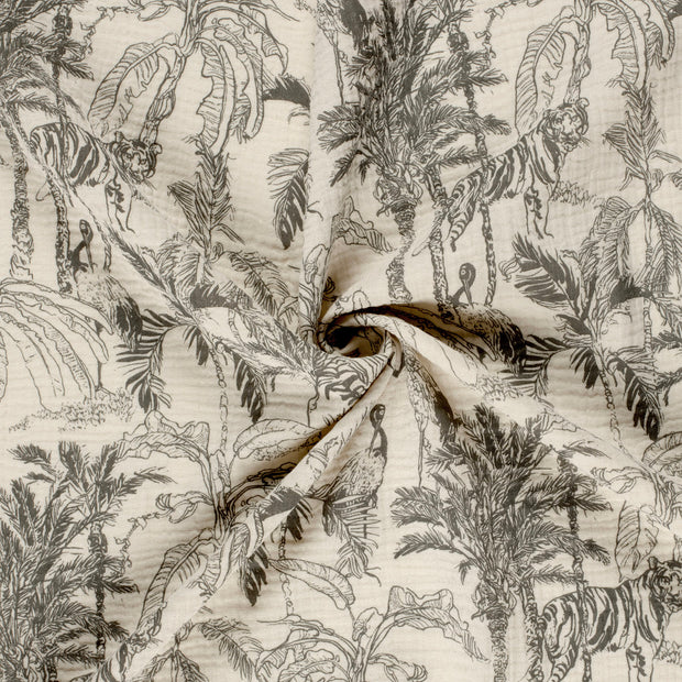 Double gaze tissu Gris teint et imprimé 