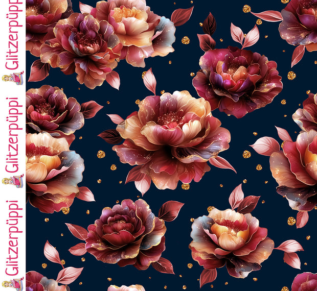 Jersey fabric Roses Navy