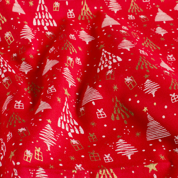 Cotton Poplin fabric Christmas Red