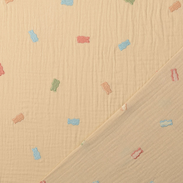 Muslin fabric Beige embroidered 