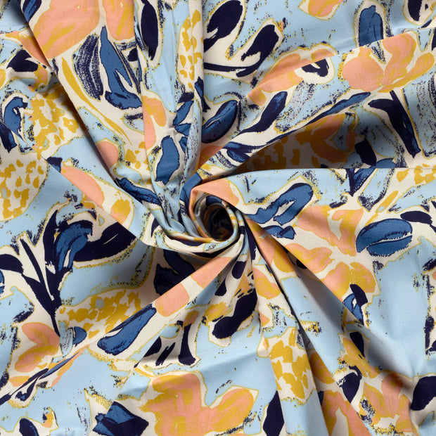 Cotton Satin fabric Light Blue printed 