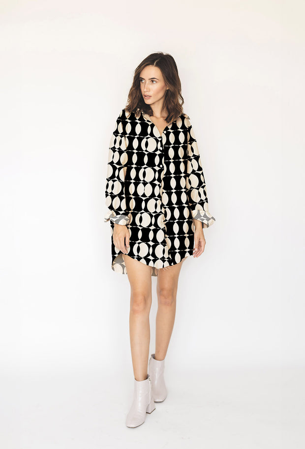 Popeline de Viscose tissu cercles Noir