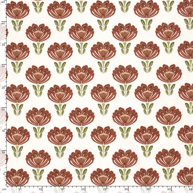 Double gaze tissu fleurs Blanc cassé