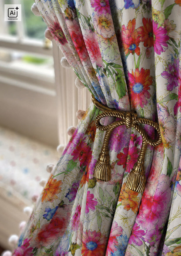 Linen Look fabric Flowers Beige