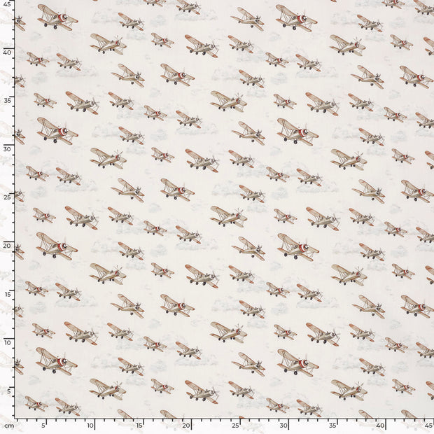 Cotton Poplin fabric Aeroplanes Off White