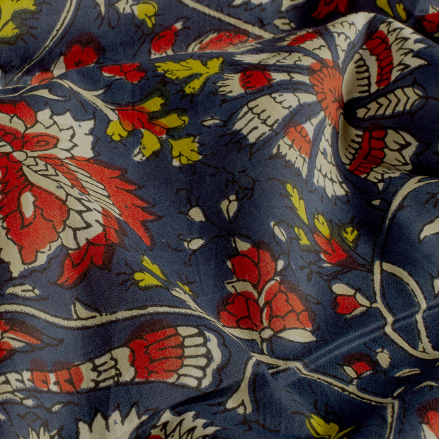 Voile fabric Flowers Indigo