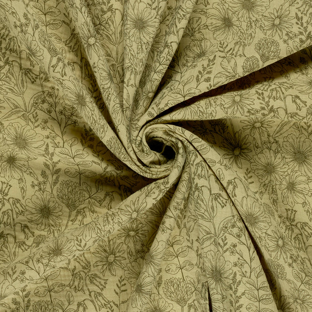 Double gaze tissu Vert kaki imprimé 