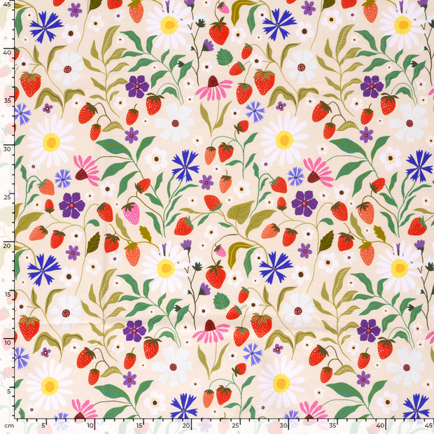 French Terry fabric Flowers Beige