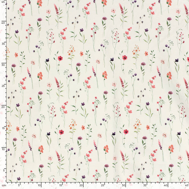 Jersey de Coton GOTS tissu fleurs Blanc cassé