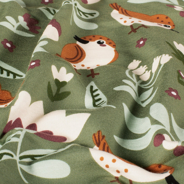 French Terry tissu oiseaux Menthe foncée