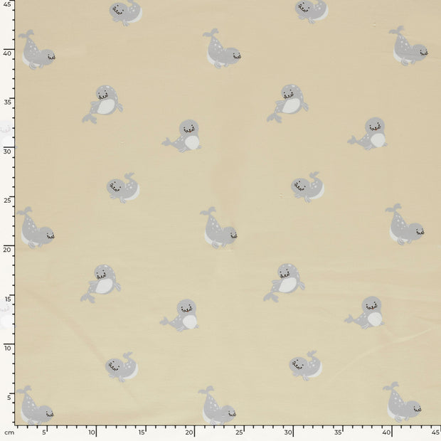 French Terry fabric Animals Beige