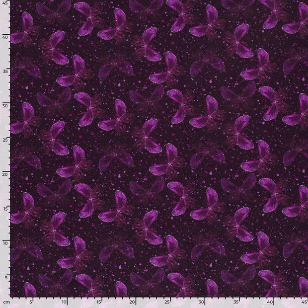 Jersey fabric Butterflies Purple