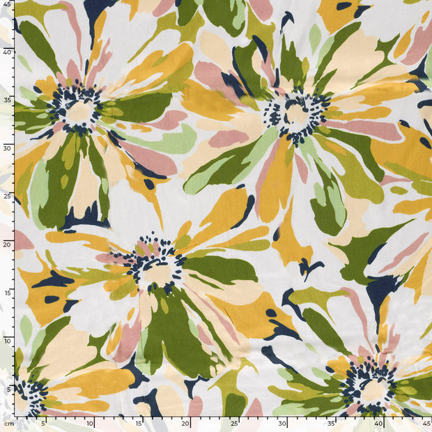 Viscose Satin fabric Flowers Light Yellow