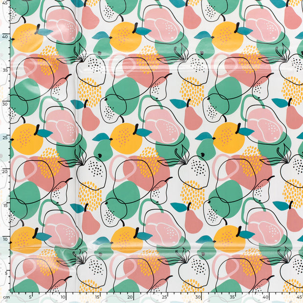 Coated Tablecloth fabric Fruits Off White