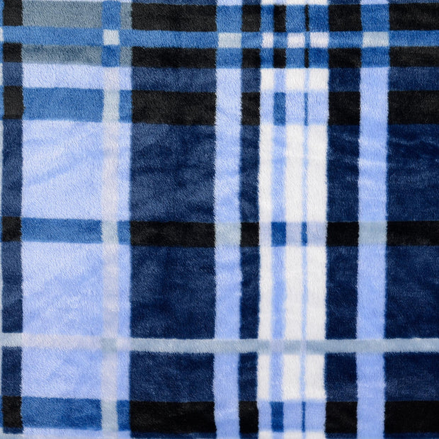 Fleece fabric Checks Cobalt