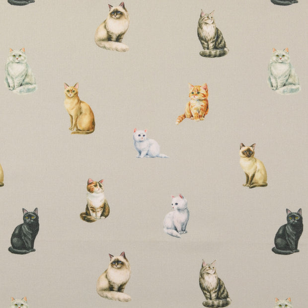 Cretonne fabric Cats Grey