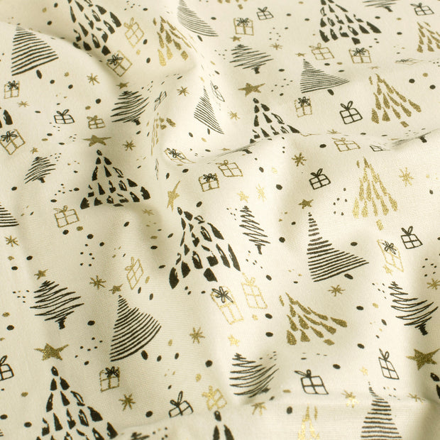 Popeline de Coton tissu Noël Blanc cassé