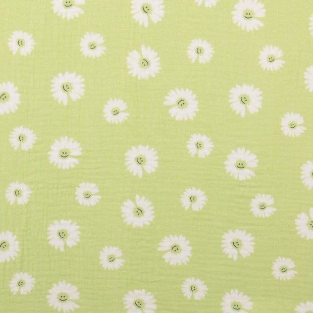Mousseline stof Bloemen Appelgroen