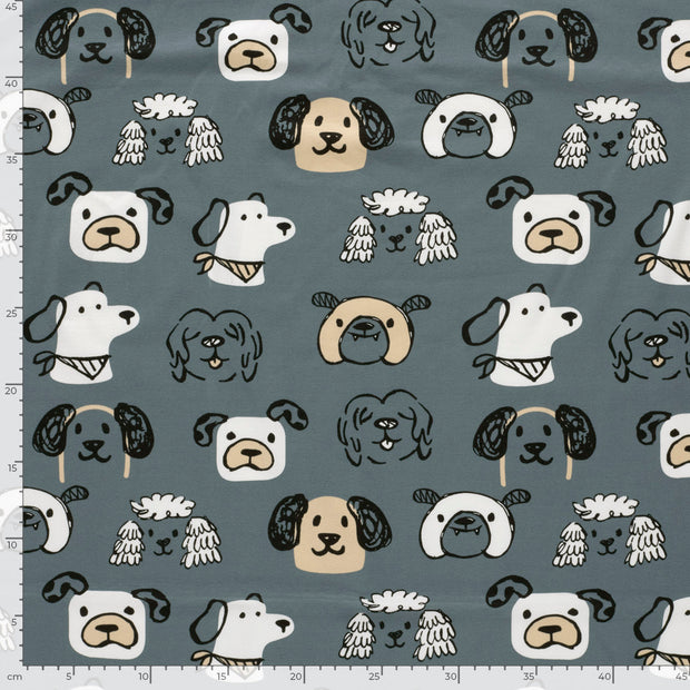 Jersey fabric Dogs Steel Blue