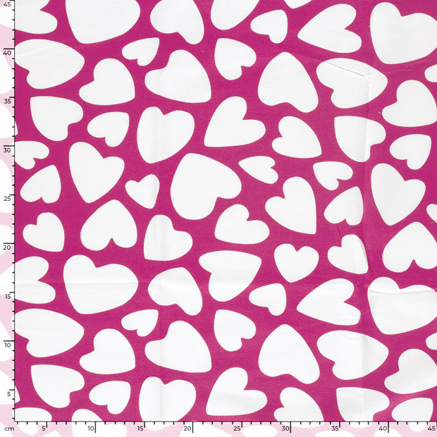 French Terry fabric Hearts Fuchsia