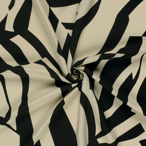Viscose Poplin stof Zwart bedrukt 
