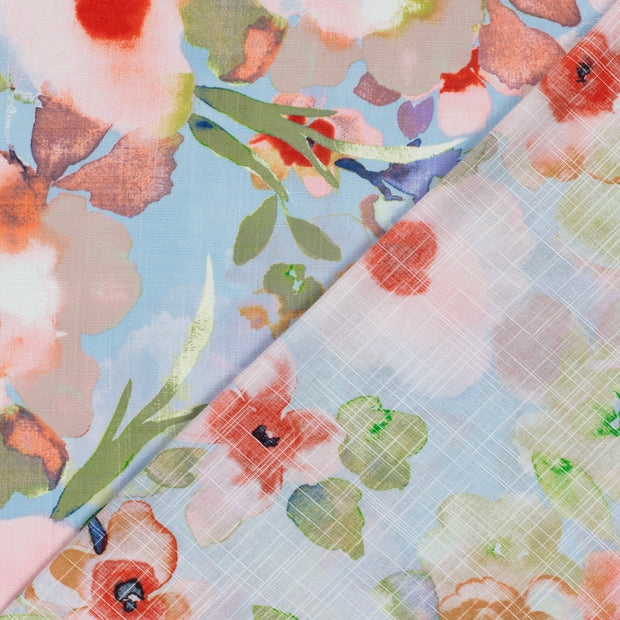 Woven Cotton Viscose fabric Flowers slub printed 