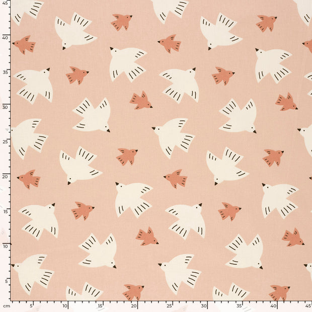 Cotton Poplin fabric Birds Old Pink