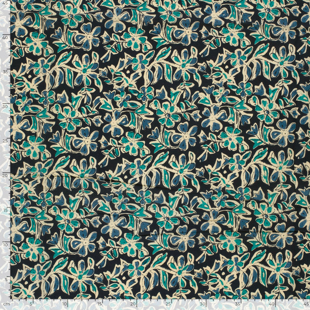 Voile fabric Flowers Indigo