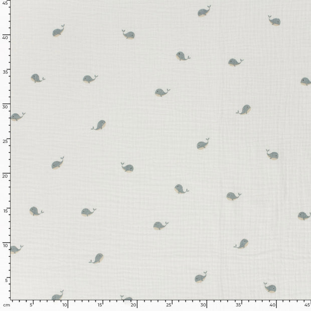 Mousseline stof Walvissen Gebroken wit