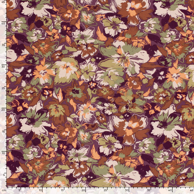 Viscose Vortex Jersey fabrik Blumen Aubergine