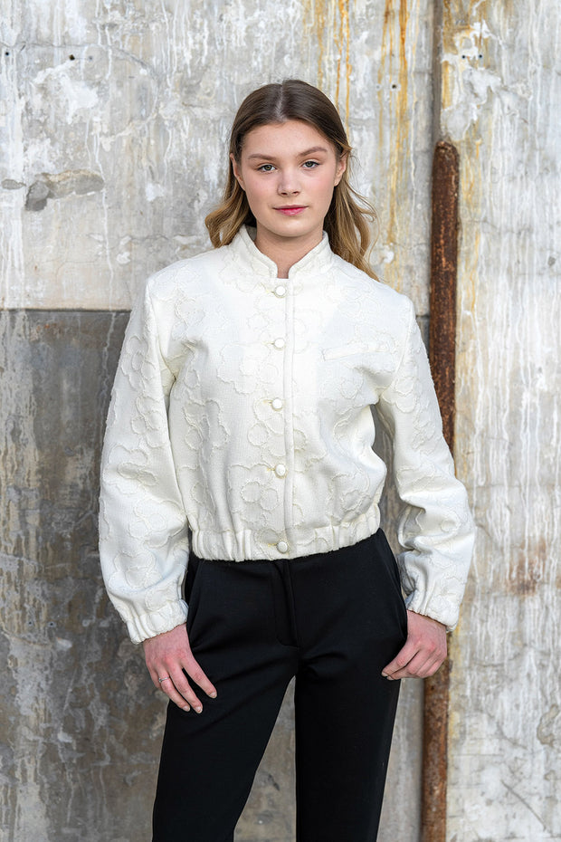 Heavy Knit fabrik Abstrakt Wollweiß