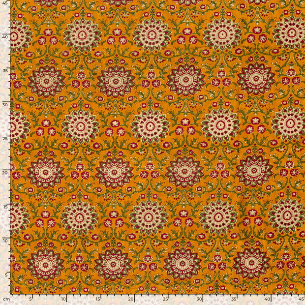 Voile fabric Flowers Oker
