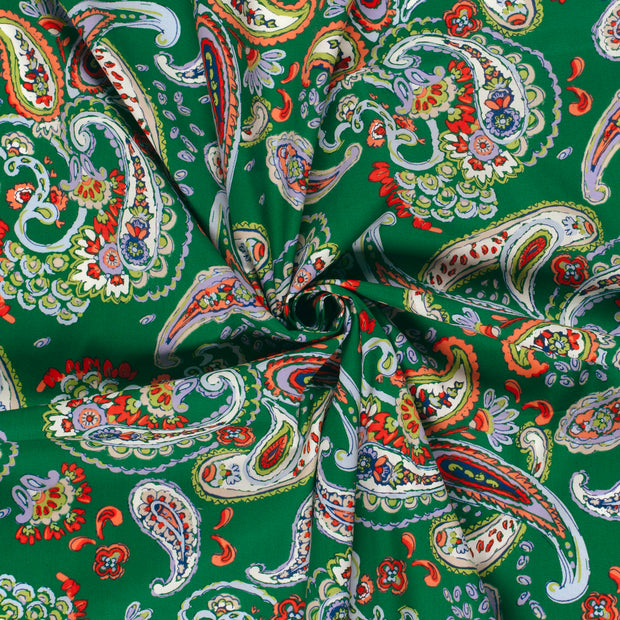 Cotton Satin fabric Green printed 