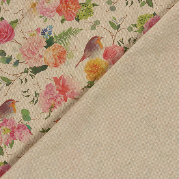Linen Look fabric Birds digital printed 