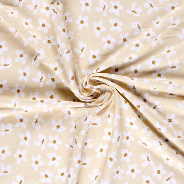 French Terry fabric Flowers Beige
