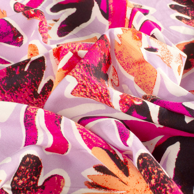 Viscose Poplin fabric Flowers Lila