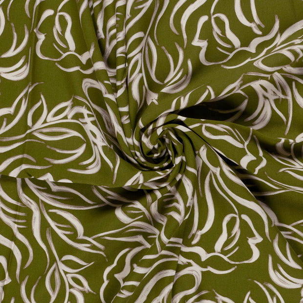 Viscose Twill stof Kaki groen bedrukt 