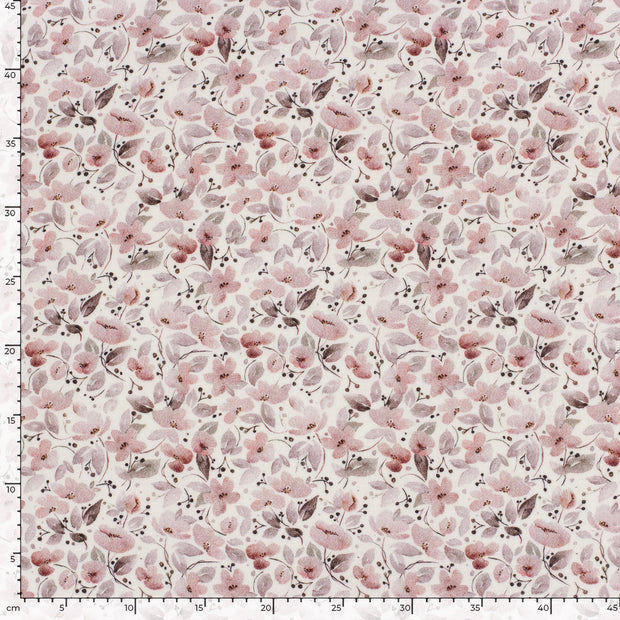 Mousseline stof Bloemen Gebroken wit