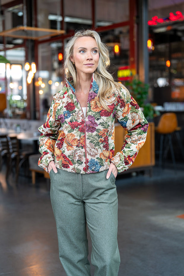 Jacquard tela Flores Beis