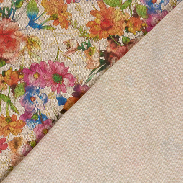 Linen Look fabric Flowers digital printed 