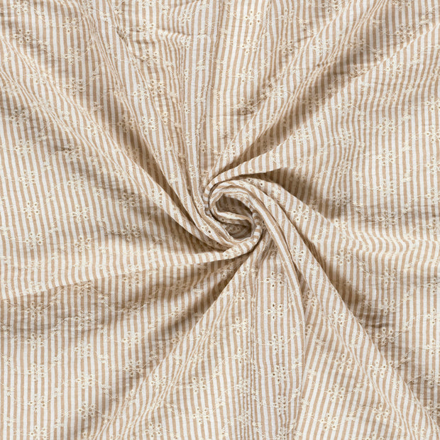 Popeline de Coton tissu Beige brodé 