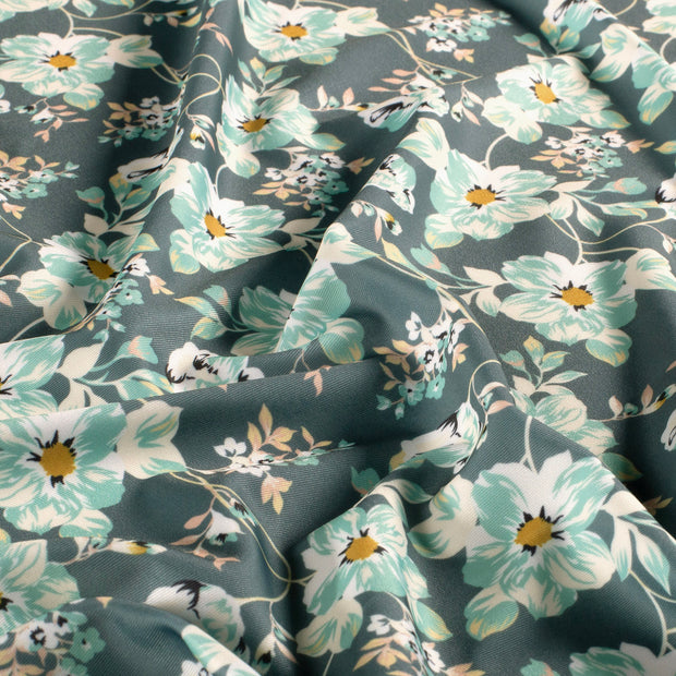 Swimwear Jersey UPF50 Recycled fabric Flowers Steel Blue
