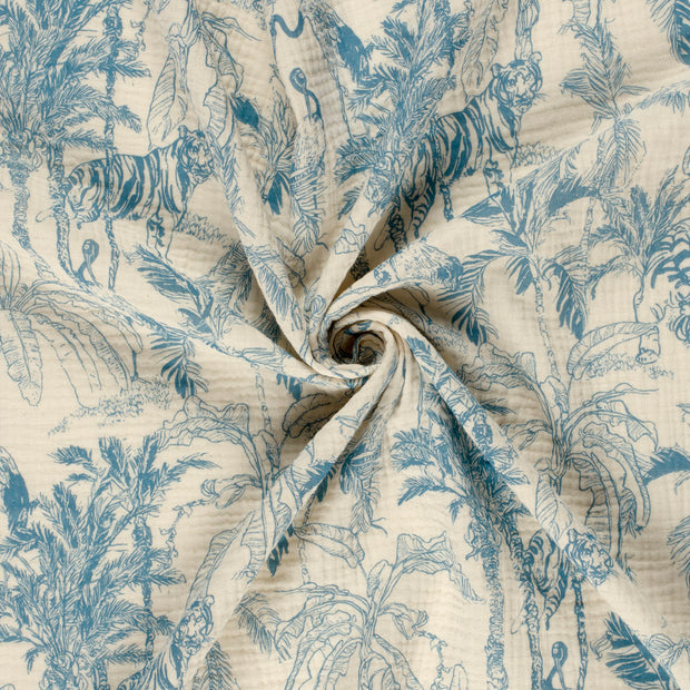Muslin fabric Cobalt dyed and printed 