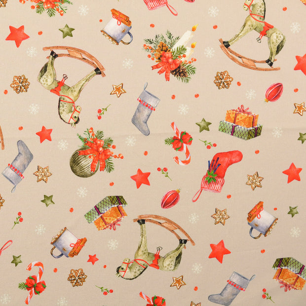 Cotton Poplin fabric Christmas Grey