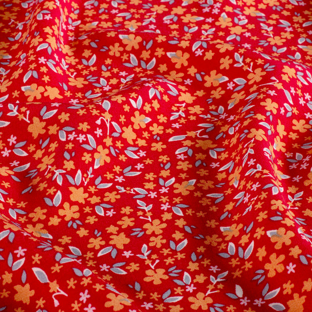Popeline de Viscose tissu fleurs Rouge